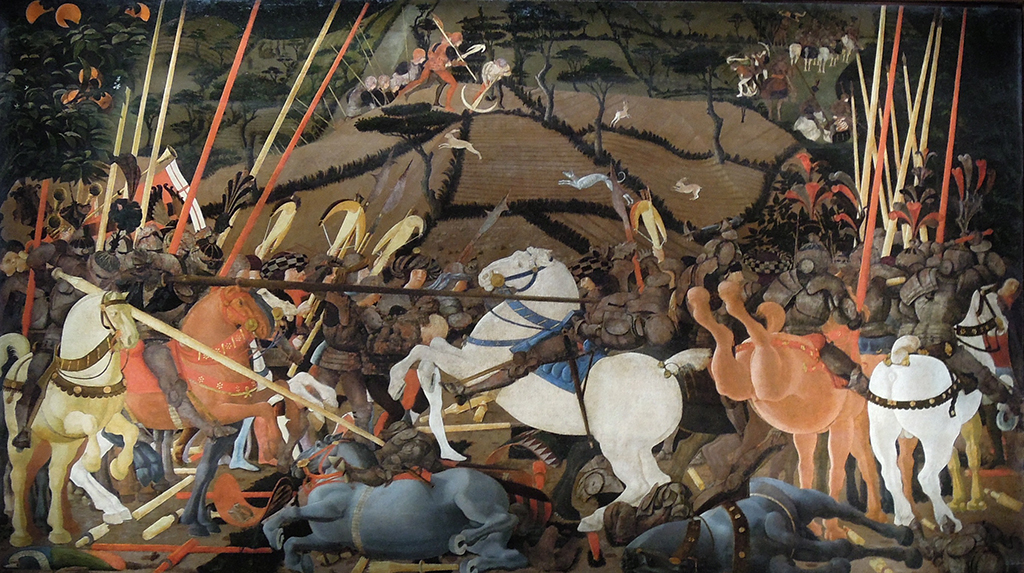 Niccolo Mauruzi da Tolentino unseats Bernardino della Ciarda at the Battle of San Romano in Detail Paolo Uccello
